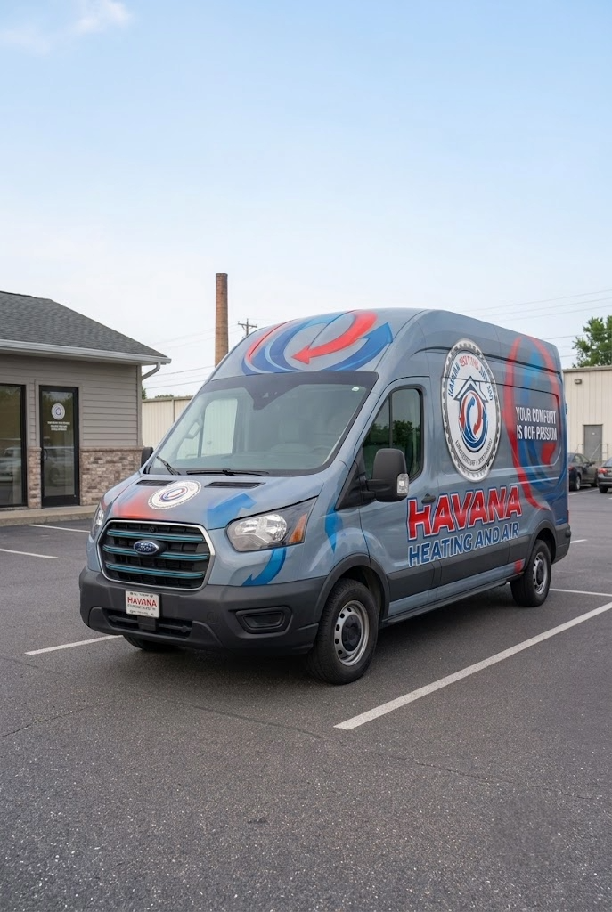 Havana Heating and Air technician servicing a residential HVAC unit